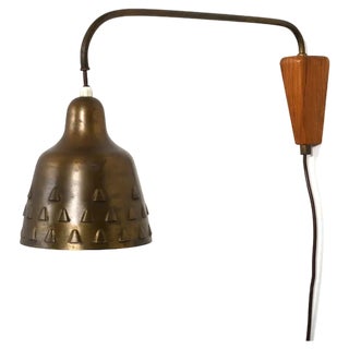 Danish Wall Lamp in Brass and Teak, 1950s For Sale