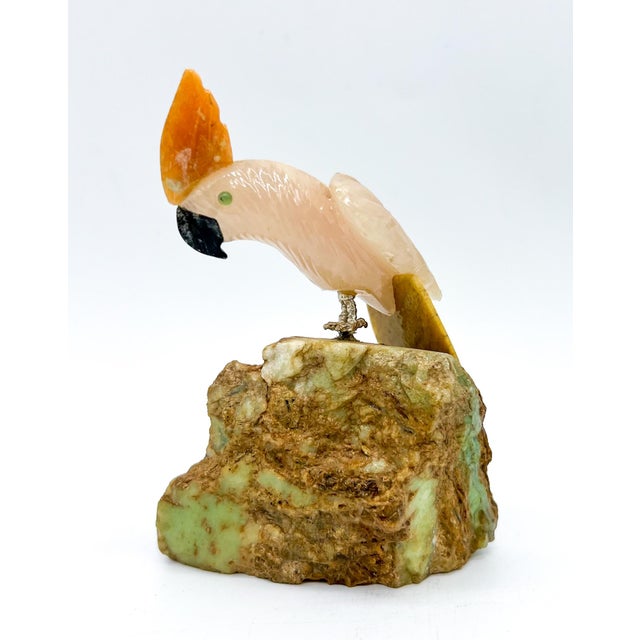 Mid 20th Century Vintage Hand-Carved Gemstone Cockatoo Sculpture on Natural Stone Base – Brazilian Mid-Late 20th Century For Sale - Image 5 of 15