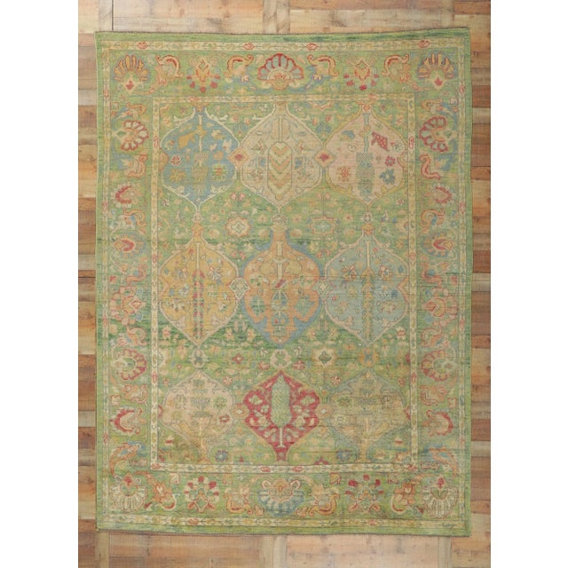 Vintage Modern Colorful Green Oushak Rug - 09'02 X 12'02 For Sale - Image 9 of 9
