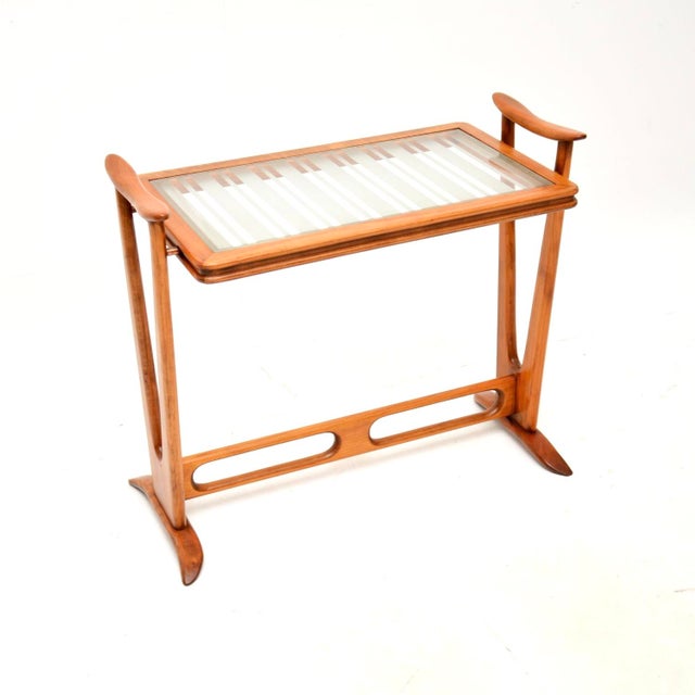 Vintage French Side Table in Cherry Wood with Glass Top, 1960s For Sale - Image 9 of 9