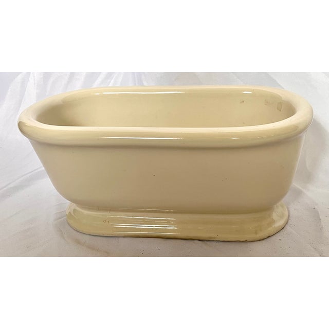 French Country Antique Late 1800s French Porcelain Cast Iron Footed Oval Planter For Sale - Image 3 of 12