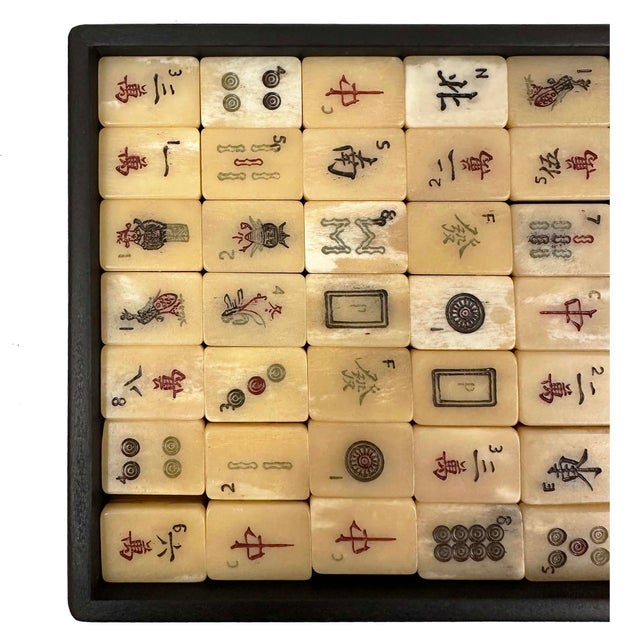 Up for your consideration is an exquisite Vintage Chinese Mah-jong set, dating back to circa 1960s. The tiles are made of...