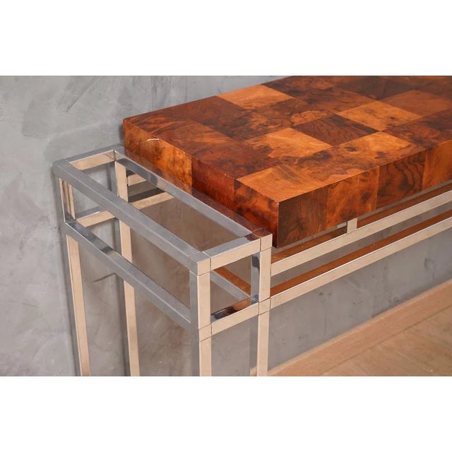Chrome and Wood Console Table by Aldo Tura, 1970s For Sale - Image 10 of 13