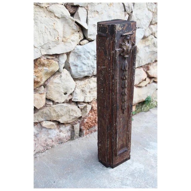 Brown 18th Century Antique, Baroque Period, Polychrome Wooden Baluster / Pedestal For Sale - Image 8 of 9