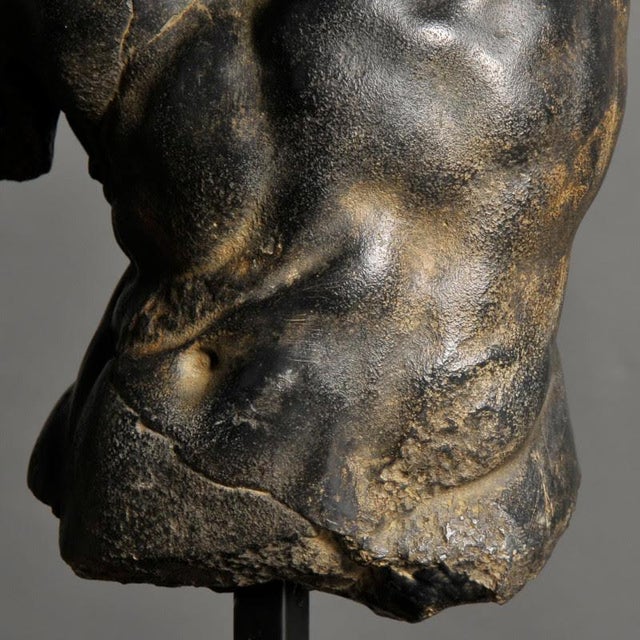 Black apollo torso sculpture, in resin and metal base. Apollo is the male emblem of strength and beauty. This small greek...