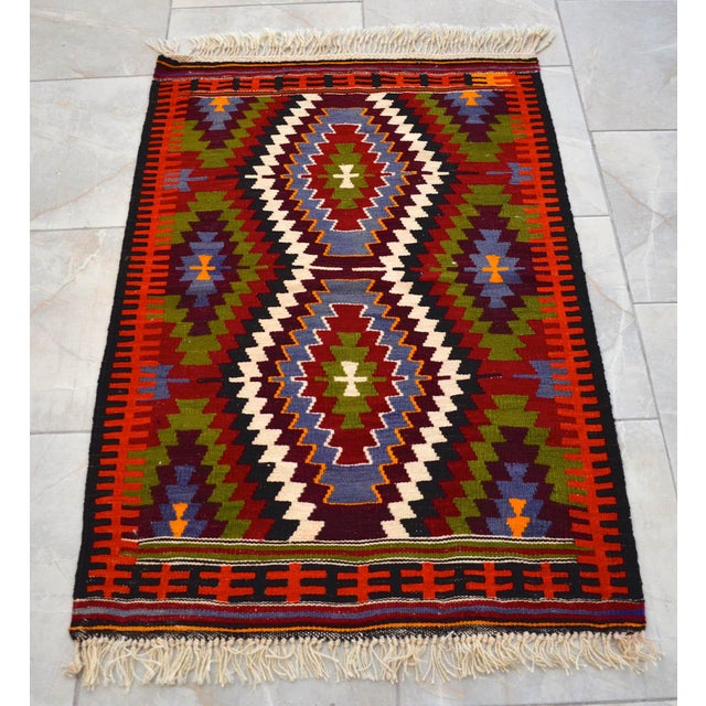 1950s Turkish Rug Antalya Barak Handmade Colorful Kilim Rug - 2′6″ × 3′10″ For Sale - Image 10 of 12