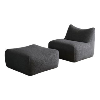 Set of Le Bambole Lounge Chair and Ottoman in Bouclé by Mario Bellini for B&B Italia, 1970s For Sale