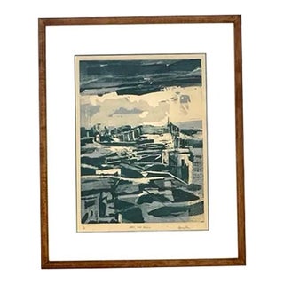 Vintage Abstract Cityscape Lithograph on Paper For Sale