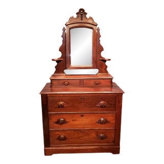 Late 19th Century Antique Renaissance Revival Walnut Dresser With Mirror For Sale