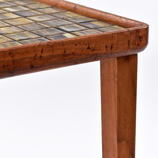 Early Mid-Century Modern Danish Ceramic Tile Teak Square Tall Side Table For Sale - Image 10 of 10