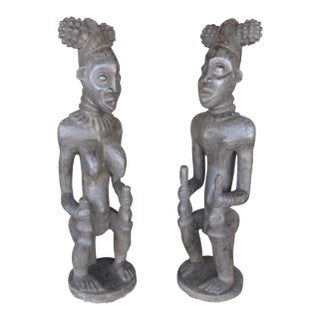 Hand Carved Male and Female African Statues From Cameroon For Sale