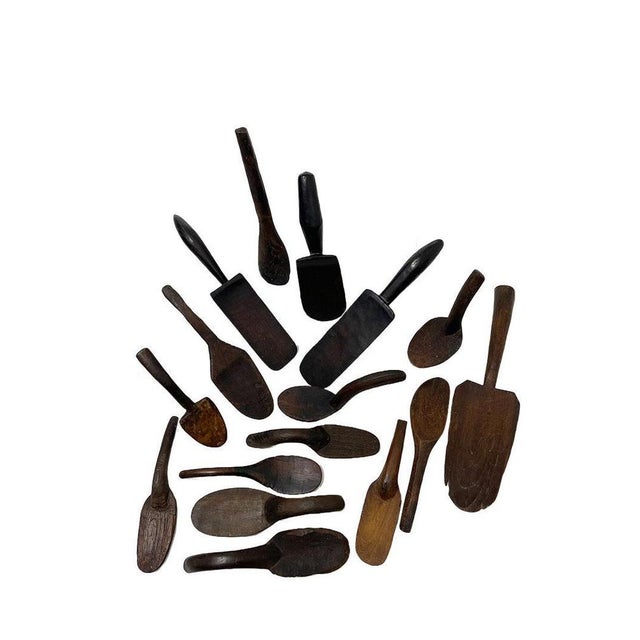 A collection of 19th century wooden spoons. 16 Pieces wooden rice spoons in different sizes and shapes. A beautiful...