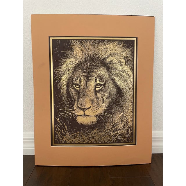 1980s Paul M. Breeden Tiger and Lion Metal Foil Etching Art - a Pair For Sale - Image 5 of 13