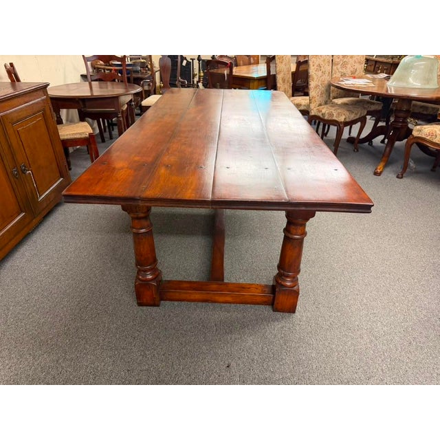 Mahogany English Country Rustic Farmhouse Dining Table, Circa 1980 For Sale - Image 10 of 12