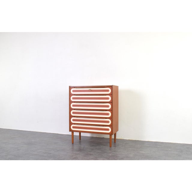 Brown Mid-Century Modern Op-Art Hand-Painted Teak Chest of Drawers, 1960s For Sale - Image 8 of 18
