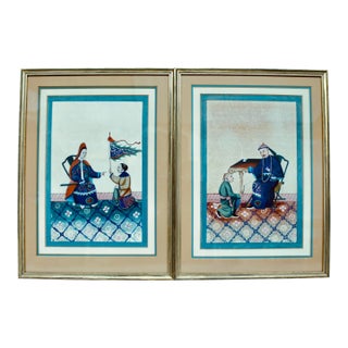 Pair of Chinese Export Paintings on Mulberry Pith Paper, 19th Century For Sale