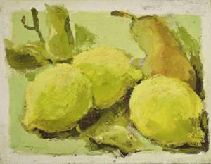 Franco Marzilli, Still Life with Lemons and Peer, Oil Painting, 1970s
