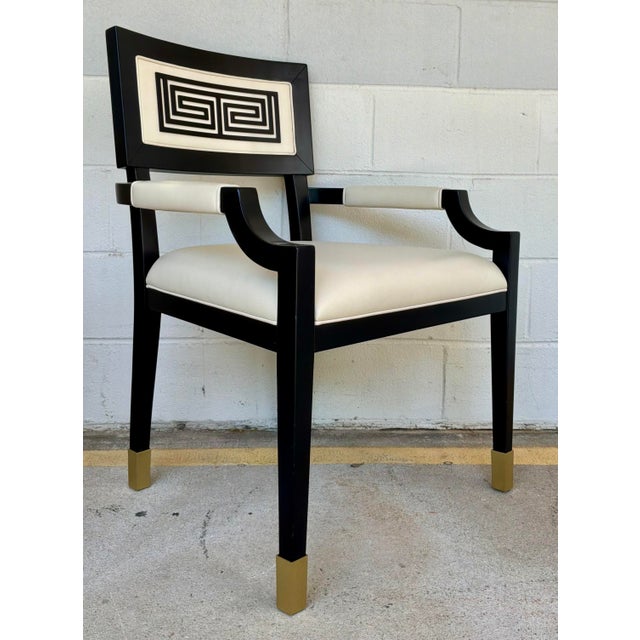 Currey & Company Modern Black and Gold Greek Key Chairs Pair For Sale In Atlanta - Image 6 of 7