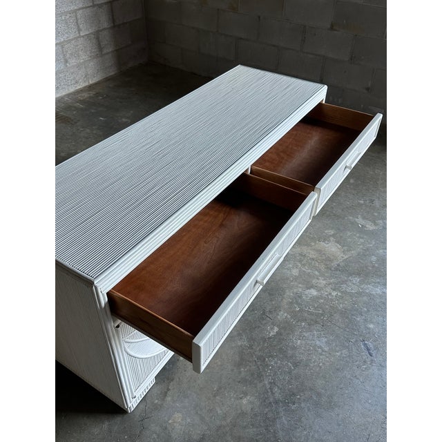 Late 20th Century Pencil Reed White Sideboard With Leaf Motif | Chairish