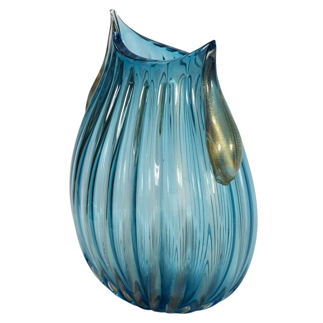 Aqua Vintage Italian Handmade Murano Glass Vase by Pino Signoretto For Sale - Image 8 of 10