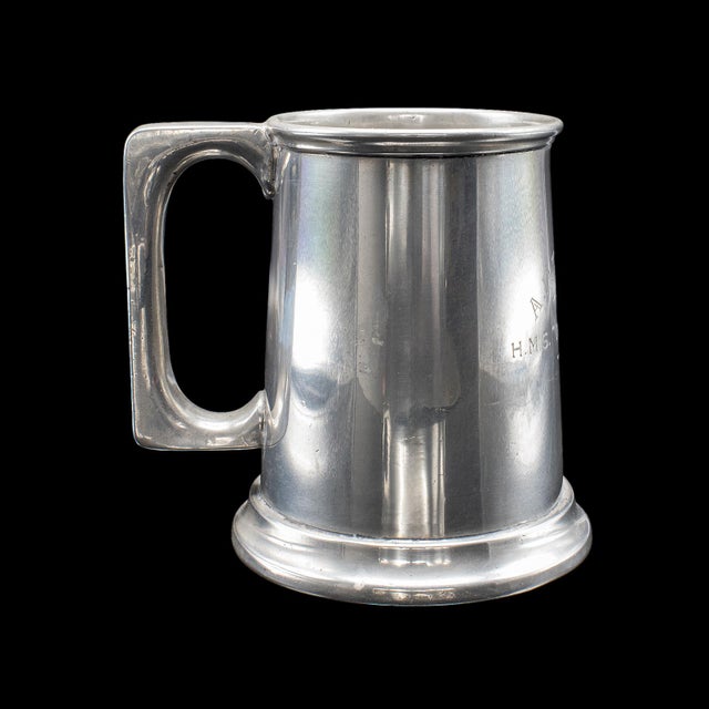 English Vintage Wwii Pint Tankard, English, Pewter, Drinking Jug, Glass Base, Maritime For Sale - Image 3 of 9