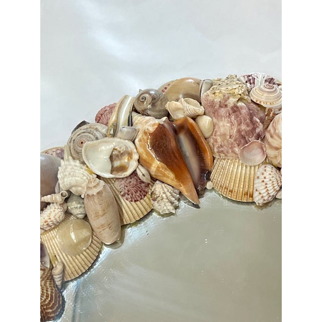 Shell Vintage Coastal Oval Shell Encrusted Mirror For Sale - Image 7 of 14