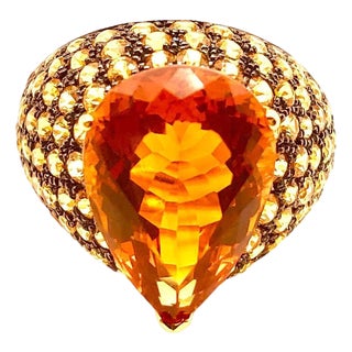 Bochic "Orient" Vintage Yellow Sapphire & Citrine Ring Set In 18K Gold & Silver For Sale