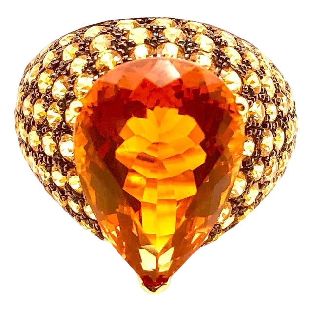 Bochic "Orient" Vintage Yellow Sapphire & Citrine Ring Set In 18K Gold & Silver For Sale