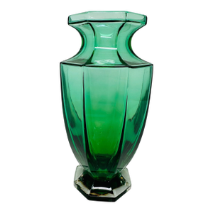 Vibrant Emerald Green Octagon Vase | 1990s Italian 24% Lead Crystal | Royal Gallery Statement Decor