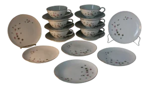 Mid Century Summit China Japan Floral Pink Lily Luncheon Dessert Set -18 Pieces