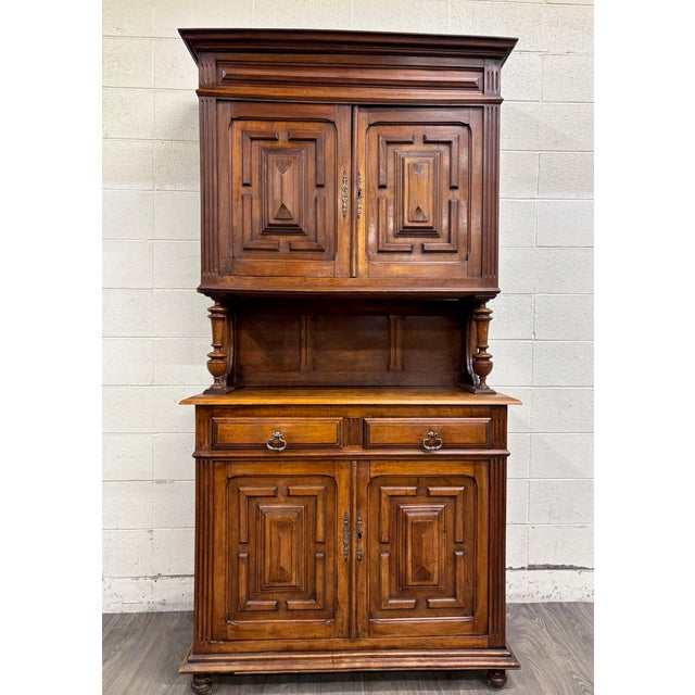 Antique French Renaissance Revival Henri II Style Two-Piece Buffet Deux Corps For Sale - Image 4 of 18