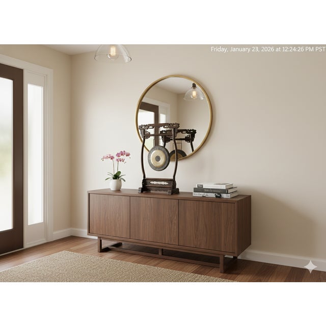 Brown Chinese Distressed Brown Dragon Head Wood Figure Gong Display Rack For Sale - Image 8 of 10