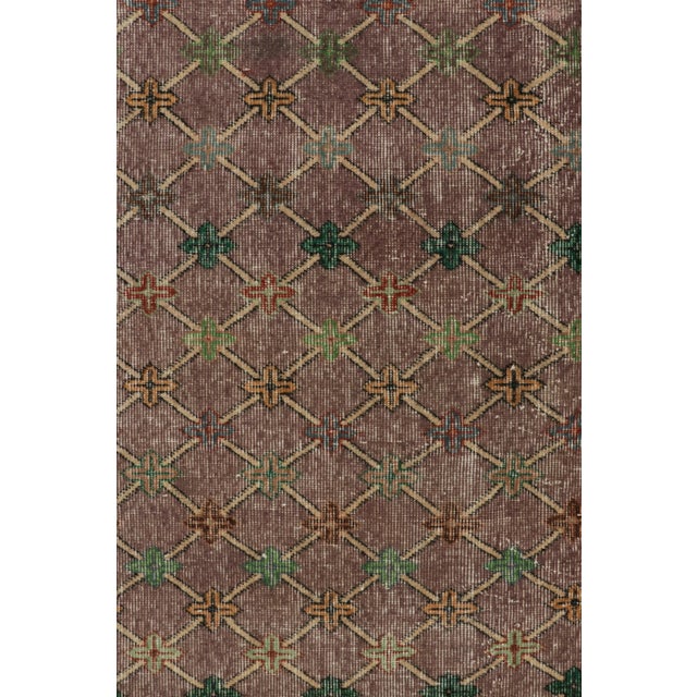 Vintage Turkish Rug, Brown and Purple With Diamond Geometric Pattern – Rug & Kilim For Sale In New York - Image 6 of 8
