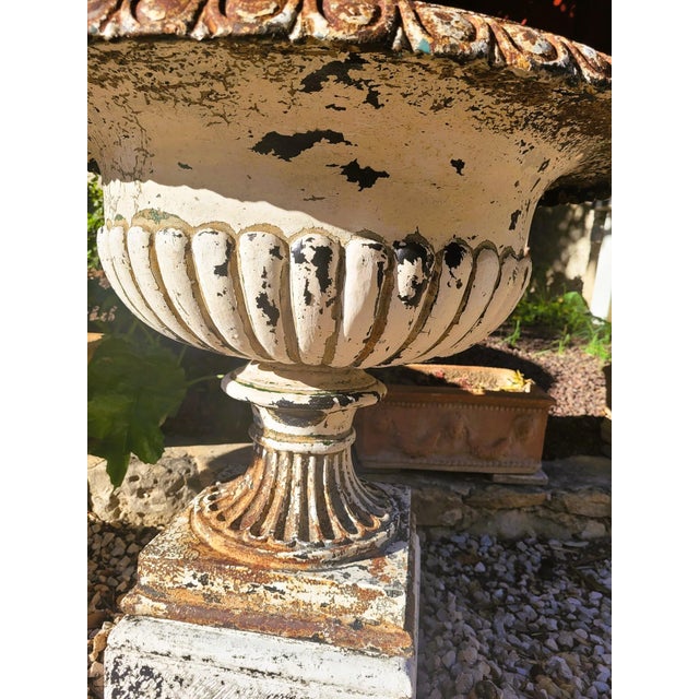 Large Cast Iron Garden Vases on Bases, 19th Century, Set of 2 For Sale - Image 4 of 14