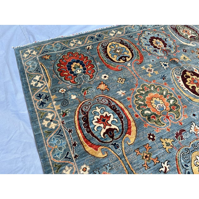 Hand-Knotted Afghan Suzani Chobi Wool Area Rug - 8'3" X 9'11" For Sale - Image 10 of 14