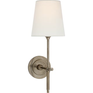 Thomas O'Brien for Visual Comfort Signature Bryant Sconce in Antique Nickel with Linen Shade For Sale