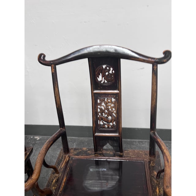Antique Chinese Qing Dynasty Elmwood Armchairs, Pair For Sale - Image 4 of 12