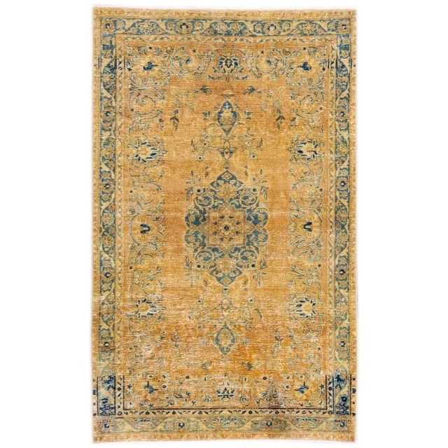 Textile 1960s Vintage Persian Distressed Handmade Floral Tan Wool Rug For Sale - Image 7 of 7