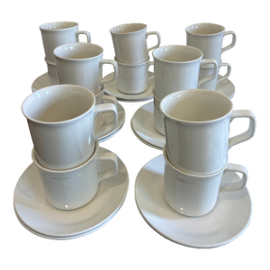 Vintage Johnson Brothers Tivoli White Cups & Saucers — Set of 14