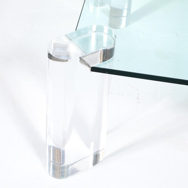 1980s Mid-Century Lucite Bullet-Form Supports & Glass Coffee Table by Karl Springer For Sale - Image 5 of 10