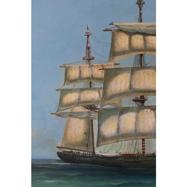 Vintage Nautical Ship Painting, 1978 — Oil on Masonite Board, 30x40 For Sale - Image 4 of 13