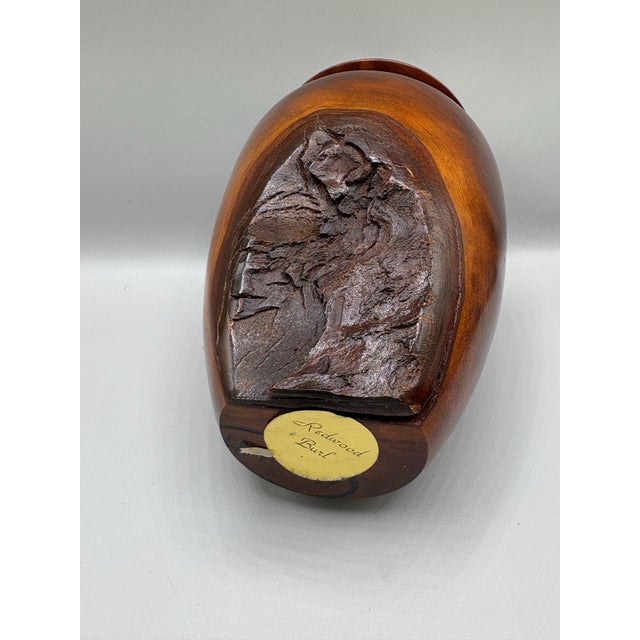 Single stem/weed vase by artist LR Vansley. Sculptural redwood burl with glass inset tube for stem. 5.5” tall Excellent...