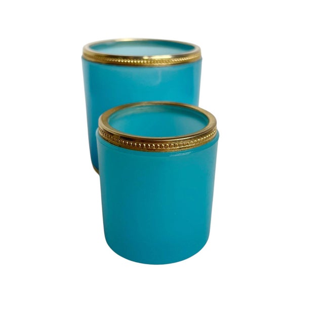 Italian Murano blue opaline cups, a beautifully decorative pair showcasing the luminous color and elegant craftsmanship...