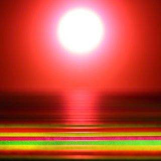 Sunset at Sea by Stephen Dorsett | Photograph of a Glowing Red Sunset Over Water, Created From Colored Pencils and Acrylic For Sale