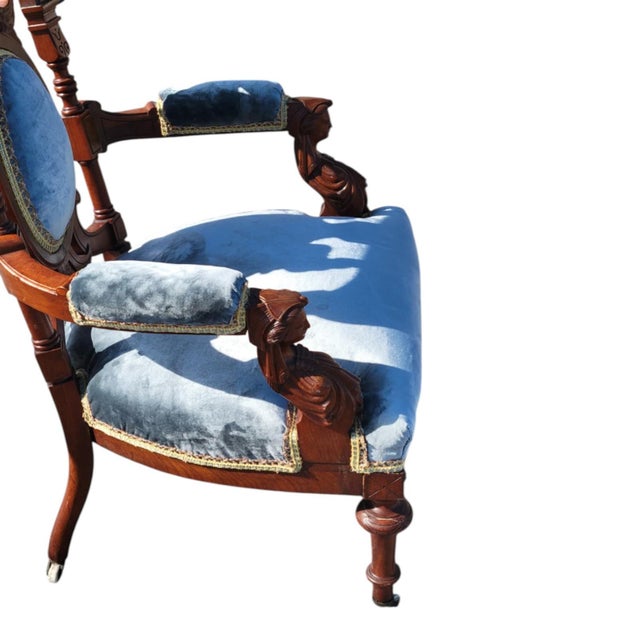 19th Century American Walnut John Jellif Chair Caryatid Figural Arms For Sale - Image 10 of 17