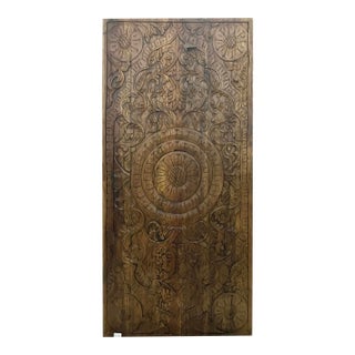 Vintage Lotus Carved Wood Headboard Wall Decor | Rustic Farmhouse Bohemian Home Decor 60x30 For Sale