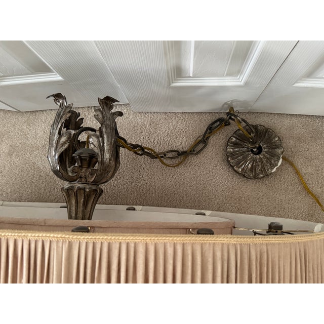 Vintage Fine European Gilt Silver Iron & Wood Double-Shaded Chandelier For Sale - Image 14 of 18