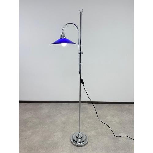 Vintage Adjustable Chrome Floor Lamp with Cobalt Blue Glass Shade, 1950s For Sale - Image 11 of 12