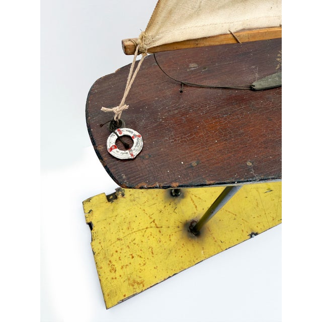 c.1921 Antique Monumental 45" Pond Boat / Yacht Inc. Folk Art Stand For Sale - Image 9 of 12