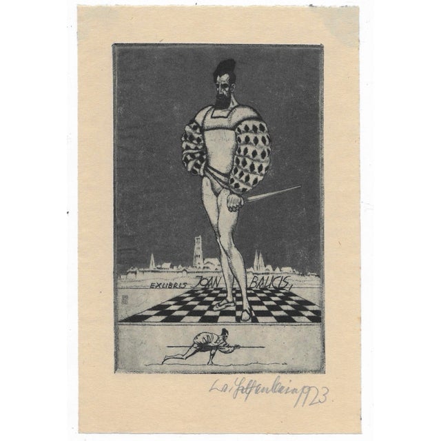 Walter Helfenbein (1893-1984) bookplate, pencil signed and dated 1923 lower right. Inscribed 'Exlibris - Joan Balkis' in...